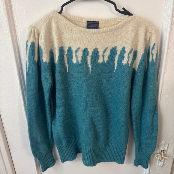 Vtg 80s Mohair Wool Icicle Knit Sweater Turquoise Ice Cream Maximalist Large Fun - Picture 9 of 11